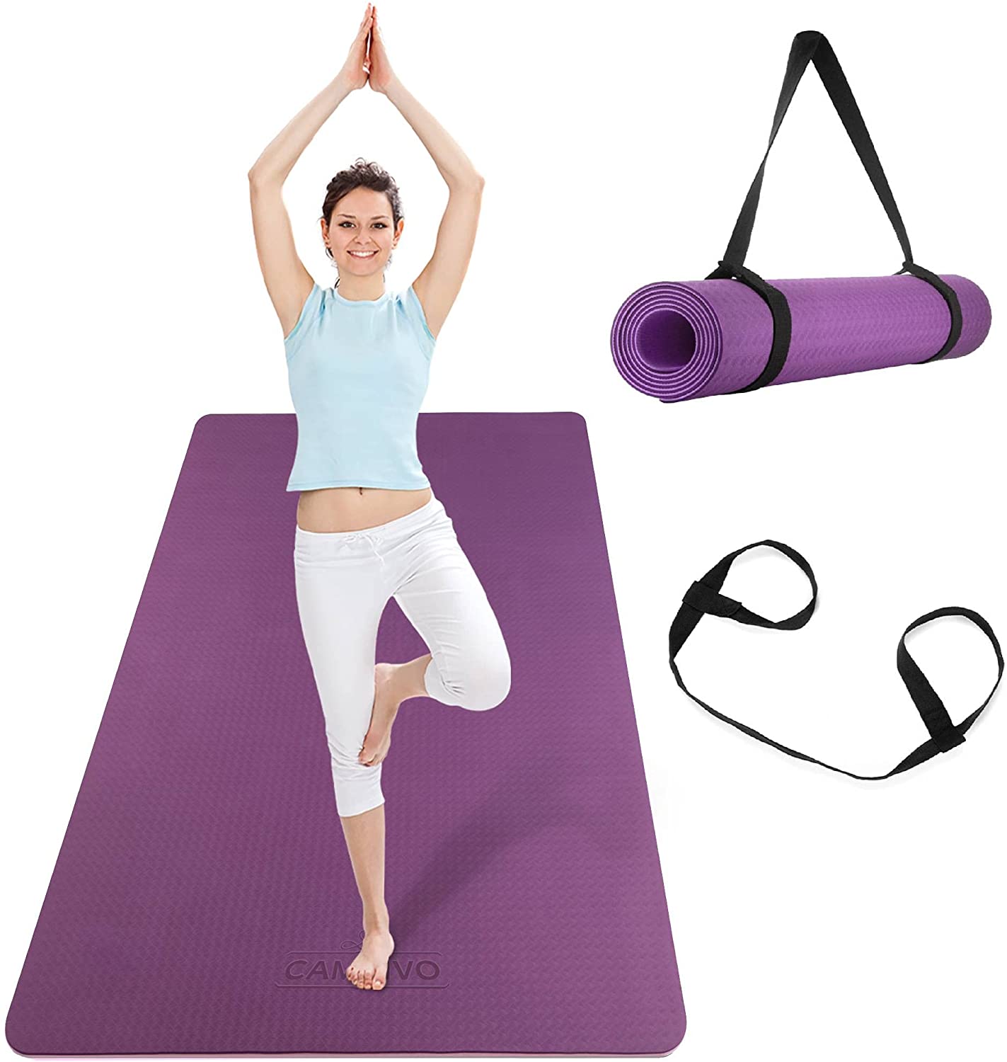 cambivo-tapis-de-yoga-antid-rapant-6mm-noir-183cm-tpe-large image 3