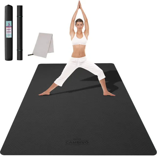 cambivo-yoga-mats-tapis-yoga-large-noir-6mm-serviette image 1