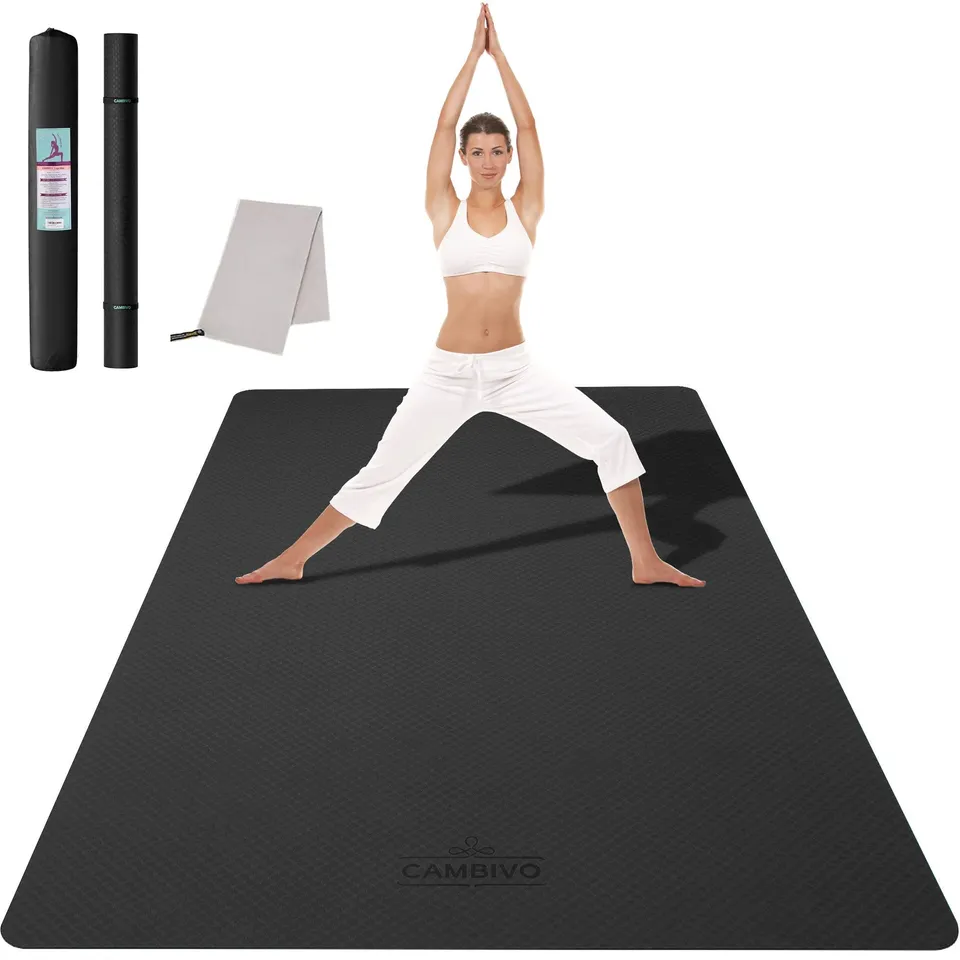 cambivo-yoga-mats-tapis-yoga-large-noir-6mm-serviette image 1
