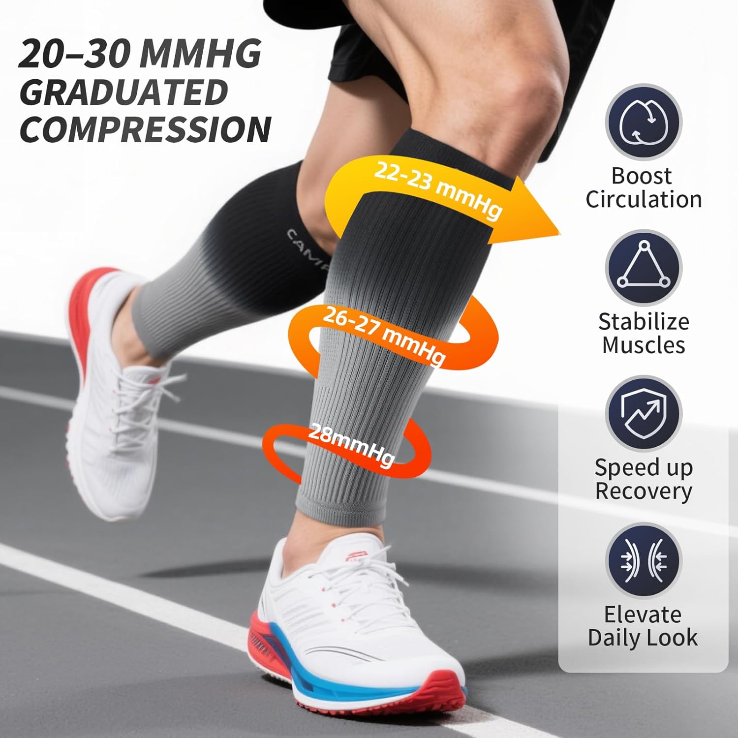 cambivo-calf-sleeves-manchons-mollet-compression-noir-gris-taille-l image 2