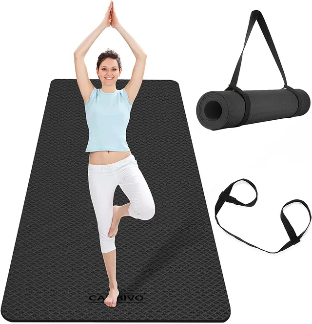 cambivo-tapis-de-yoga-antid-rapant-6mm-noir-183cm-tpe-large image 1