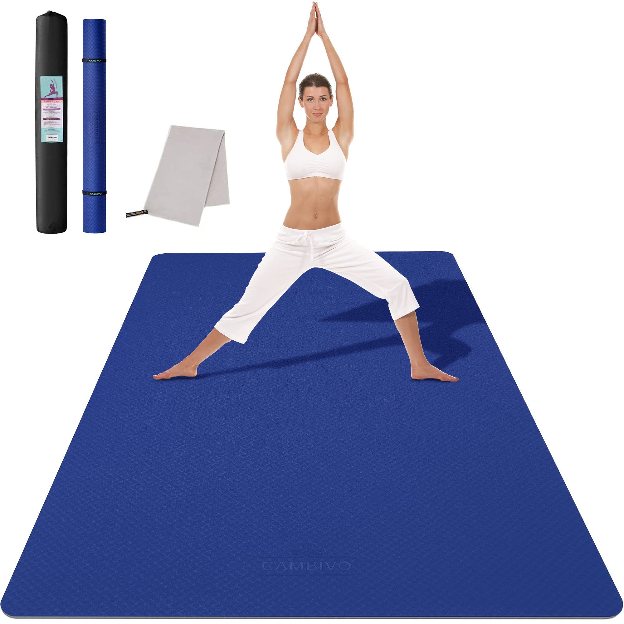 cambivo-yoga-mats-tapis-yoga-large-noir-6mm-serviette image 2