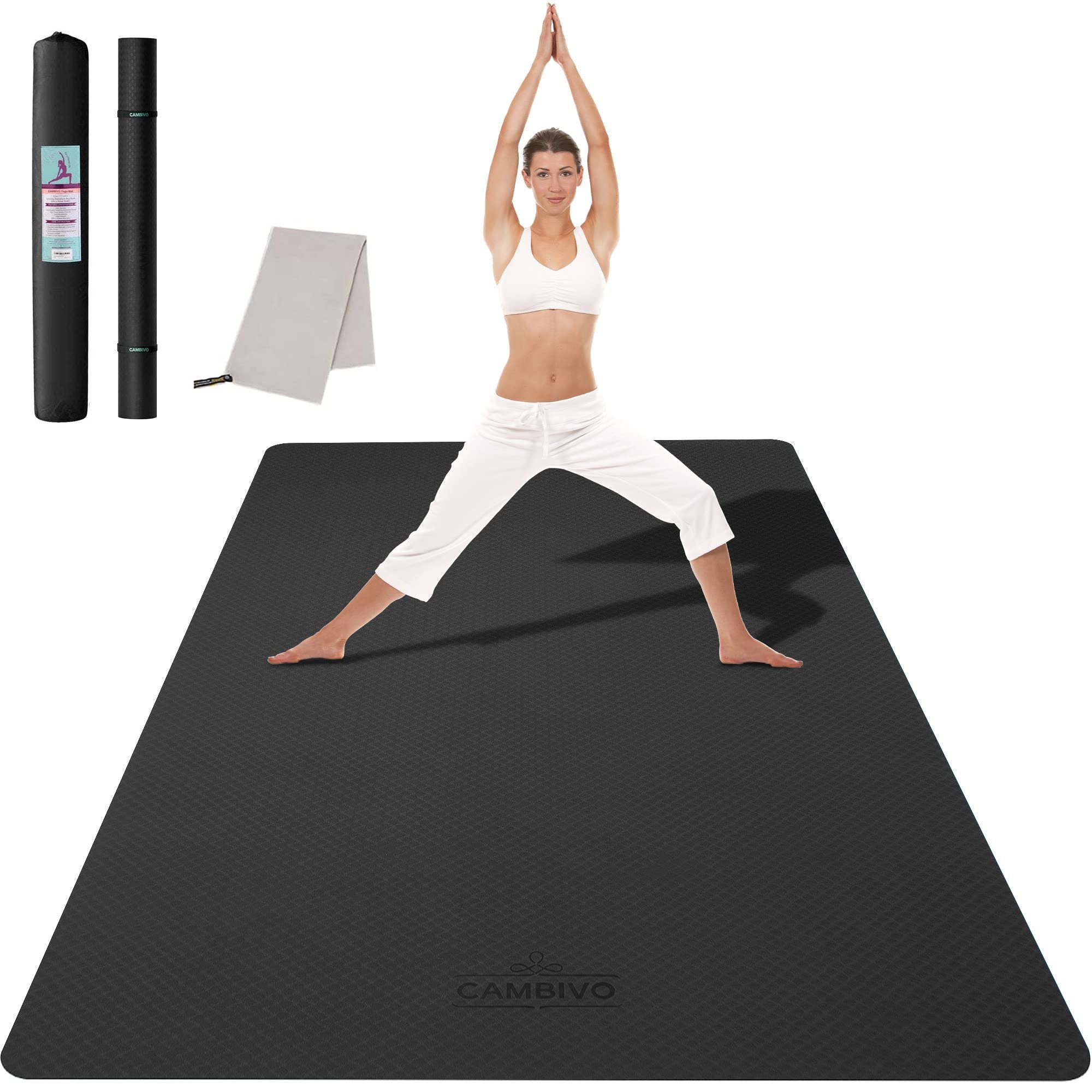 cambivo-yoga-mats-tapis-yoga-large-noir-6mm-serviette image 1